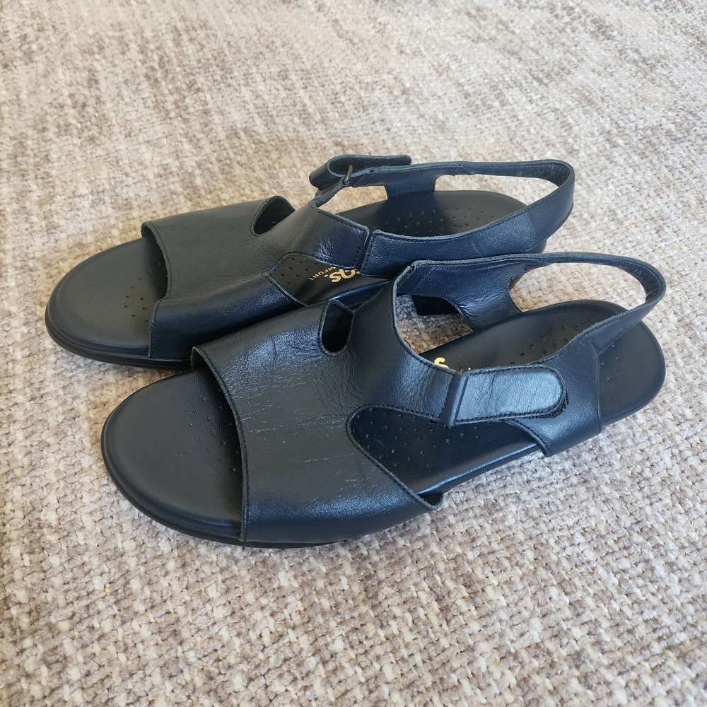 SAS Tripad Comfort Women's Slingback Sandals Black Leather Size 9W Flat Heel - Picture 5 of 8